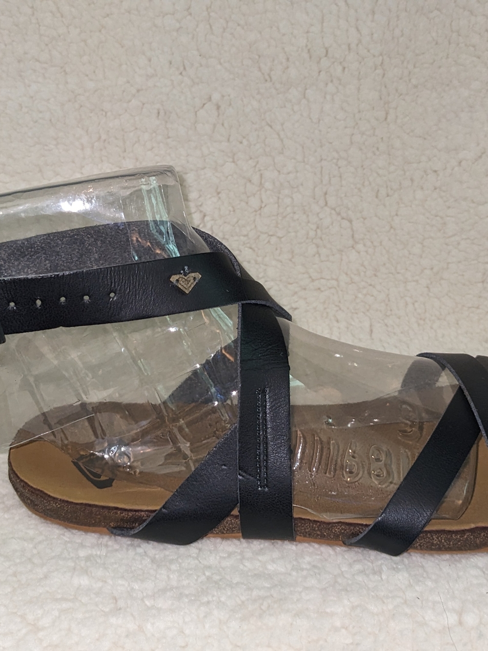 Roxy Leather Black Strappy Ankle Wrap Sandal - Picture 4 of 6